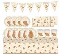 EPXOIQC Capybara Lot de 51 accessoires de fête Thèmes Anniversaire Réutilisables Mignon Serviettes en papier Assiettes Gobelets Nappe pour enfants