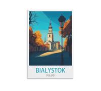 EPXZNM Plaque en Métal Affiche de voyage de Bialystok en Pologne Panneau de Porte Drôle en Étain Panneaux de Grotte pour la Maison les Bars les Cafés les Pubs les Clubs 30x30cm