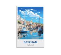 EPXZNM Plaque en Métal Affiche de voyage de Brixham en Angleterre Panneau de Porte Drôle en Étain Panneaux de Grotte pour la Maison les Bars les Cafés les Pubs les Clubs 30x30cm