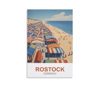 EPXZNM Plaque en Métal Affiche de voyage de Rostock, Allemagne Panneau de Porte Drôle en Étain Panneaux de Grotte pour la Maison les Bars les Cafés les Pubs les Clubs 30x30cm