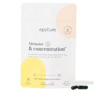 EPYCURE - Cure Mémoire & Concentration - Énergie Mentale, Concentration et Anti-Fatigue - 100% Naturel - Éleuthérocoque, Zinc, Vitamines C, B1, B5, B9, B12, Spiruline - 1 Mois - Vegan