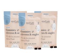 EPYCURE - Gummies Cheveux & Ongles Sans Sucres - Stimule Pousse, Brillance & Résistance - 97% Naturel - Vitamines B6, B5, Biotine, Graine de Carthame - Vegan - Fabriqué en France - Coffret de 3