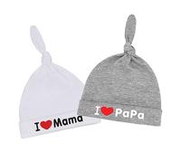EQLEF Bonnets de Naissance, J'aime Maman et J'aime Papa 0-3 Mois Nouveau-né Bonnet en Coton Unisexe Bonnet bébé Cadeau de Noël