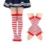 EQLEF Chaussettes Hautes Fille 6-10 Ans, Costume Chaussettes Hautes Avec Gants Longs Sans Doigts Filles Pour Noël Halloween Carnaval Fête à Thème