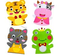 EQLEF Kit Couture Enfant, 4pcs Patron Couture Enfant Kit de Couture en Feutre Kit Couture Animaux Debutant Marionnettes à Main Animaux Garçons et Filles Juniors
