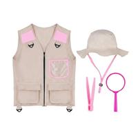 EQLEF Kit Exploration Enfant, Déguisement Explorateur Enfant, Garçons et Filles Costume d'Aventure Tenue Safari Gilet Explorateur et Chapeau, Loupe & Pince à épiler pour Kit d'Aventure 4-7 Ans (Rose)