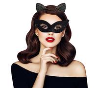 EQLEF Masque de Catwoman Oreille de Chat Noir avec Serre Tête et Masque à Bande Élastique - Modèle Féminin pour Cosplay et Fête à Thème Chat