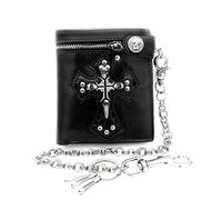 EQNSMDTGZ Portefeuille pour Hommes avec Chaîne Mens Boys Goth Skull Cross Leather Biker Punk Snap Zipper Wallet