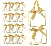 EQOREIIN Lot de 100 petits sacs cadeaux blancs avec poignées, 14 x 6,3 x 12,9 cm, petits sacs cadeaux de remerciement en vrac avec ruban pour fêtes, fête des mères, friandises, mariages, fête
