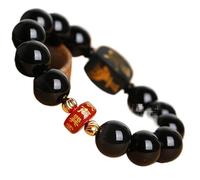 EQQHJL Bracelet de Richesse en Obsidienne Noire, Bracelet en Obsidienne, Bracelet Agate Rouge, Perles de Cristal 10 mm for Femmes et Hommes, guérison Reiki, méditation des Chakras(Obsidian)