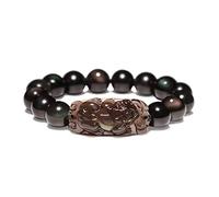 EQQHJL Bracelet de Richesse en Obsidienne Noire, Bracelet en Obsidienne, Bracelet Chakra Spirituel dorée Naturelle, amulette Porte-Bonheur réglable, for Hommes et Femmes, Style D(Style a,14mm)