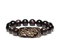 EQQHJL Bracelet de Richesse en Obsidienne Noire, Bracelet en Obsidienne, Bracelet Chakra Spirituel dorée Naturelle, amulette Porte-Bonheur réglable, for Hommes et Femmes, Style D(Style a-,14mm)