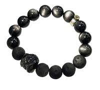 EQQHJL Bracelet de Richesse en Obsidienne Noire, Bracelet en Obsidienne, Bracelet Lion Naturelle Argent, Feng Shui, Porte-Bonheur, for Homme et Femme, Reiki, méditation, Chakra, Quartz, Bonne Chance