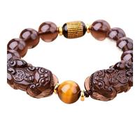 EQQHJL Bracelet de Richesse en Obsidienne Noire, Bracelet en Obsidienne, Bracelets Perles d'œil de Tigre Double Piyao, Bracelet énergétique dorée Naturelle et Noire, réglable(Golden Obsidian-,12mm)