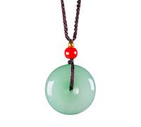 EQQHJL Pendentif de Sculpture en Jade, Pendentif en Jade jadéite, Collier avec Pendentif en Forme de Donut, Corde Naturelle for Hommes et Femmes, Jade Vert Indien, Pierres précieuses