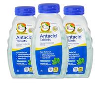 Equate - Lot de 03 comprimés antiacides à mâcher extra forts, 750 mg, saveur vert hivernal, enrichi en calcium, soulagement des gaz, menthe poivrée, 96 carats au total 288 carats + autocollant