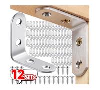 Equerre 1/12Set L Joint Brackets Stainless Steel Right Angle Connectors Fastener With Screws Shelves Cabinet Support Frame Corner Brace(12PCS,2Holes(with 2Screws))