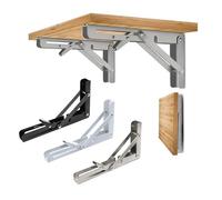 Equerre 2PCS Sturdy Steel Folding Shelf Brackets Wall-Mounted Design For Workbench Table, Table Shelves Angle Bracket Home Hardware(Black 8 Inch)