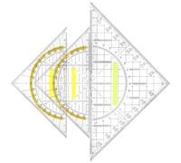 Équerre 3 pièces, rapporteur à manche fixe, regle equerre rapporteur, équerre géométrique pour l'école, modelage, dessin