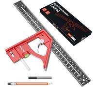 Équerre Combinée avec Crayon, 12Inch/300mm Equerres Menuisier avec Niveau à Bulle, Carré de Vitesse en Alliage D'aluminium 45/90 Degrés, Règle Réglable Outils de Menuiserie pour Tracé,Mesure,Marquage