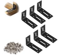 Équerre D'angle avec Trou Long, 6 Pièces Support en Métal Noir, Support de Montage, Équerre de Fixation, Support de Montage 90 Degrés, Connecteur D'angle pour Table, Chaise, Étagère (80 x 40 x 30 mm)