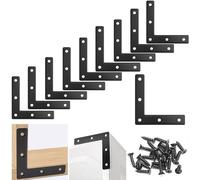 Équerre d'Angle Plate Forme de L, 10 Pièces Équerres Plates en Métal 80x80mm 90 Degrés L-Forme Support d'Angle avec Vis Equerre Fixation Plate pour Armoires Meubles Tables et Chaises en Bois, Noir