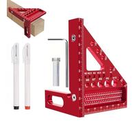 Équerre de Charpentier 3D, Outil de Mesure Multi-Angles en Alliage d'Aluminium 3D, Outil de Mesure d'angle de 22,5 à 90 Degrés, Équerre Multifonctionnelle for Ingénieurs et Charpentiers(Red)