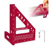 Équerre de Charpentier 3D Outils de Mesure 22,5°-90° Equerre Combinée en Alliage d'aluminium, Outil de Mesure de Mise en Page Haute Précision, Multifonctionnel Travail du Bois Equerre (Rouge)