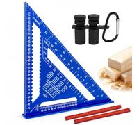 Equerre de Menuisier Aluminium300mm, avec Jauges D'escalier(Bleu) | Multifonction Équerre Charpentier, Regle Triangle, avec 2 Crayons, pour Charpentier Ingénieur Bricolage Outillage