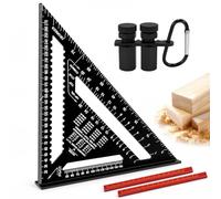 Equerre de Menuisier Aluminium300mm, avec Jauges D'escalier(Noir) | Multifonction Équerre Charpentier, Regle Triangle, avec 2 Crayons, pour Charpentier Ingénieur Bricolage Outillage
