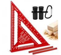 Equerre de Menuisier Aluminium300mm, avec Jauges D'escalier(Rouge) | Multifonction Équerre Charpentier, Regle Triangle, avec 2 Crayons, pour Charpentier Ingénieur Bricolage Outillage