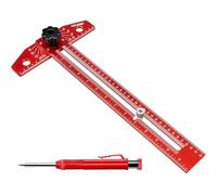Équerre de Menuisier en T avec Règle Traceur, 40 cm Règle d’Angle en Alliage d'Aluminium, Rapporteur de Menuiserie Ajustable avec Gravée pour Bricolage Charpentier Architecte (Rouge)