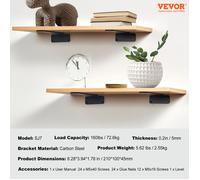 Équerre d'étagère-VEVOR- 210 x 100 x 45 mm-6 Pièces-Supports pour Étagères en L Noir Mat de 5 mm d'épaisseur