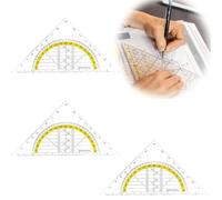 Equerre Ecole Rapporteur, 3 pcs Règle Equerre Rapporteur 2 en 1 Kit Geometrie Triangle Plastique à Dessiner avec Poignée Requerre 14 cm Plate Transparente pour Etudiants Enfants Bureau Maths