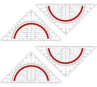 Equerre Ecole Rapporteur, 4Pcs Triangle de Géométrie, 16cm Triangle Géométrique en Plastique Transparente, Transparente Equerre de Géométrie Hypoténuse pour Etudiants Bureau Maths（Rouge）