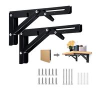 Equerre Etagere Murale 250 mm, 2pcs Support Console Pliable, Equerre Charge Lourde 50KG/110lbs Porteur, Equerre Pliable Metal Fixation avec Vis et Écrous pour Garage Cuisine Jardin(Noir)
