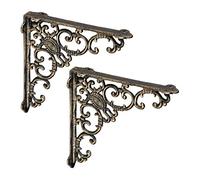Équerre étagère murale, lot de 2, ancien, support en fonte de fer, ornements baroques, bronze