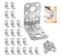 Equerre Fixation Metal, 20 Pièces Equerres D'assemblage Renforcée 50 x 50 x 35 x 1.8 mm, Équerre Angle 90 Degrés Inox, Equerres de Coin Perforée, Connecteur Charge Lourde (Argent)