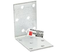 Équerre fixation métal angle large 60x60x40x2,0 mm, acier 2,0 mm, 1 pièce, connecteur angle meuble, équerre assemblage bois, equerre perforée galvanisée, support étagère murale, Lun Fix