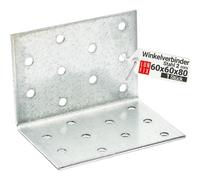 Équerre fixation métal angle large 60x60x80x2,0 mm, acier 2,0 mm, 1 pièce, connecteur angle meuble, équerre assemblage bois, equerre perforée galvanisée, support étagère murale, Lun Fix