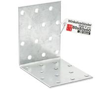 Équerre fixation métal angle large 80x80x60x2,0 mm, acier 2,0 mm, 20 pièces, connecteur angle meuble, équerre assemblage bois, equerre perforée galvanisée, support étagère murale, Lun Fix