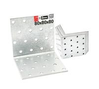 Équerre fixation métal angle large 80x80x80x2,0 mm, acier 2,0 mm, 10 pièces, connecteur angle meuble, équerre assemblage bois, equerre perforée galvanisée, support étagère murale, Lun Fix
