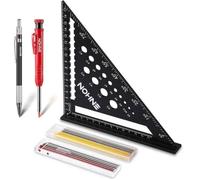 Equerre Menuisier Charpentier Multifonction 180 mm [Crayon Chantier + 18 Mines] Metal Règle de 45à90 Degrés