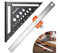 Equerre Menuisier, Preciva Equerre Charpentier Trousse, Règle à Coulisse 300mm et Equerre Trusquin Metal 180mm, 45 90 Degrés Règle Equerres Multifonctionnels Pour Bricolage Outillage