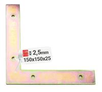 Équerre plate, 90°, 150 x 150 x 25 x 2,5 mm, Jaune galvanisé | Connecteur plat