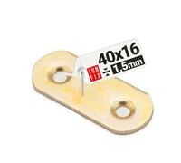 Equerre plate metal 40x16x1,5 mm, 1 pièce, fixation meuble bois metal, plaque perforée acier galvanisé, pattes d’assemblage plates, support droit renfort connexion meubles, Lun Fix