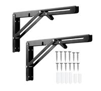 Équerre Pliante 300mm 2 Pièces Noir | Support Console Pliable avec Charge Lourds | Supports d'Étagères Pliants Rétractable pour Table Étagère Murale, Installation Rapide et Robuste