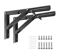 Équerre Pliante 300mm, 2 pièces Support Console Pliable Noir, Supports d'étagère pliants, Lourds Support Console Pliable Rétractable Pour Garage, Cuisine, Chambre