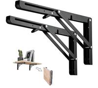 Équerre Pliante 400mm, Support Étagère Pliant, Lot de 2 Supports Muraux Pliants en Métal Noir, Charge Lourde, Équerre Rabattable pour Garage, Cuisine, Chambre, Jardin