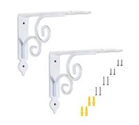 Équerre Pour Étagère Blanche,2 Supports D'étagères Décoratives Mural,Supports Robustes De Rayonnage Flottantes,Équerre De Fixation Triangulaires en Métal,Équerre À 90°+Vis,White-24×19cm(9.4×7.5in)